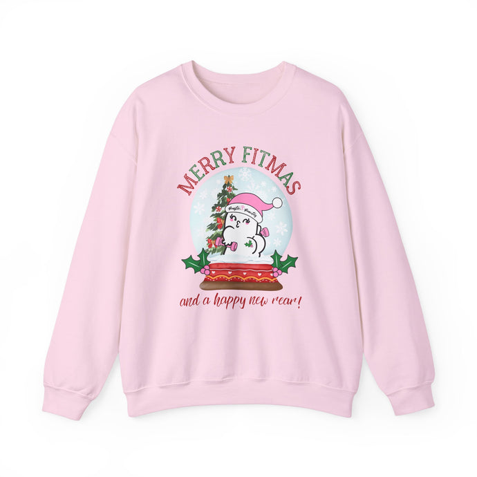 Merry Fitmas and a Happy New Rear Snowglobe Unisex Crewneck Sweatshirt - Festive Holiday Sweatshirt for All Occasions