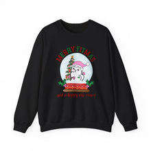 Load image into Gallery viewer, Merry Fitmas and a Happy New Rear Snowglobe Unisex Crewneck Sweatshirt - Festive Holiday Sweatshirt for All Occasions
