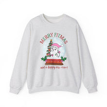 Load image into Gallery viewer, Merry Fitmas and a Happy New Rear Snowglobe Unisex Crewneck Sweatshirt - Festive Holiday Sweatshirt for All Occasions
