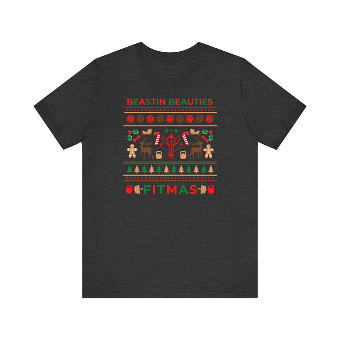 Merry Fitmas Ugly Sweater Unisex Tee - Holiday Fitness Shirt for Gym Lovers