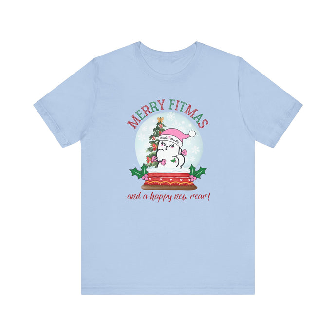 Merry FITMAS and a Happy New Rear Snowglobe Unisex Tee - Holiday Fitness Shirt for Gym Lovers