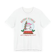 Load image into Gallery viewer, Merry FITMAS and a Happy New Rear Snowglobe Unisex Tee - Holiday Fitness Shirt for Gym Lovers
