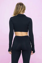 Load image into Gallery viewer, Long Sleeve Half Zip Thumb Hole Crop Sport Top
