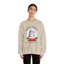 Load image into Gallery viewer, Merry Fitmas and a Happy New Rear Snowglobe Unisex Crewneck Sweatshirt - Festive Holiday Sweatshirt for All Occasions
