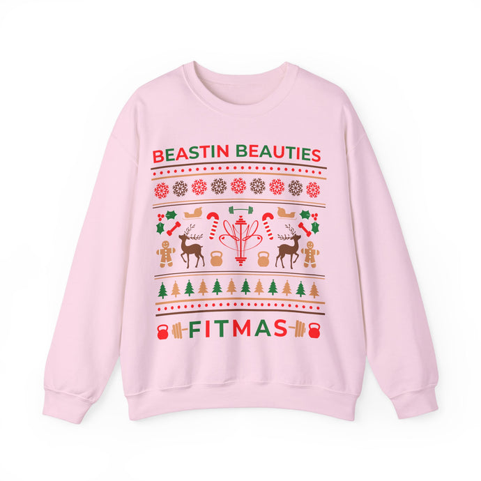 Ugly Sweater Fitmas Festive Fitness Crewneck Sweatshirt | Beastin Beauties Fitmas Design