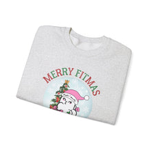 Load image into Gallery viewer, Merry Fitmas and a Happy New Rear Snowglobe Unisex Crewneck Sweatshirt - Festive Holiday Sweatshirt for All Occasions
