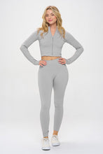 Load image into Gallery viewer, Seamless Ribbed Tracksuit Zip-up Two-Piece Set
