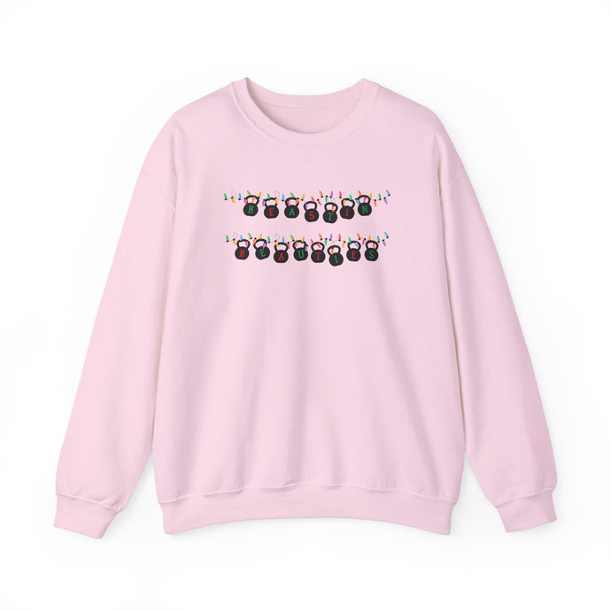 Festive Kettlebell String lights Sweatshirt for Fitness Enthusiasts