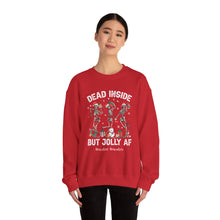 Load image into Gallery viewer, Dead Inside but Jolly AF Skeleton Crewneck Sweatshirt - Holiday Fun &amp; Cheer
