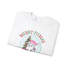 Load image into Gallery viewer, Merry Fitmas and a Happy New Rear Snowglobe Unisex Crewneck Sweatshirt - Festive Holiday Sweatshirt for All Occasions
