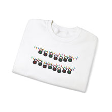 Load image into Gallery viewer, Festive Kettlebell String lights Sweatshirt for Fitness Enthusiasts
